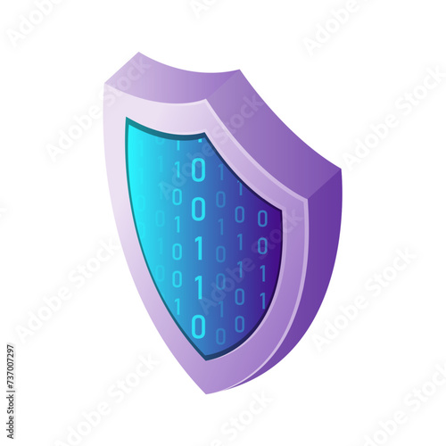 Isometric illustration web technology symbol digital defence shield