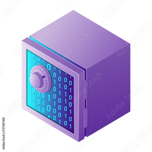 Isometric illustration web computer technology symbol digital safe box