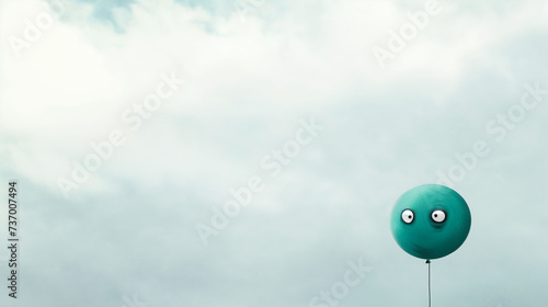A minimalist yet humorous take with eyes looking up at a teal balloon floating away  the simplicity hinting at letting go of worries