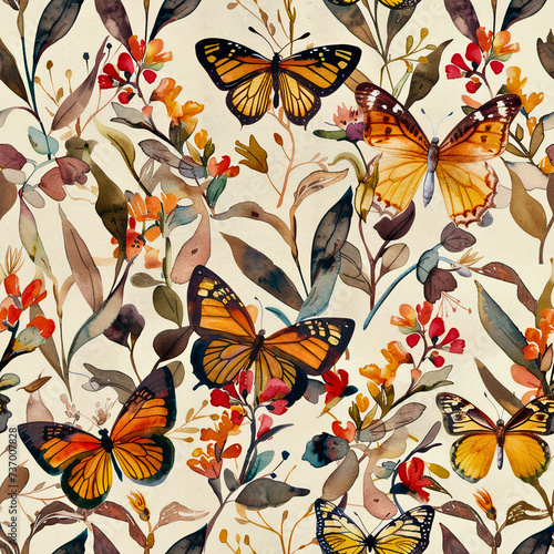 Butterfly Ballet  Butterfly Whisper  Spring Awakening  Spring Rain Melody  Spring Serenade  Seamless Floral Pattern  Wildflower  Created using generative AI