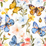 Butterfly Ballet, Butterfly Whisper, Spring Awakening, Spring Rain Melody, Spring Serenade, Seamless Floral Pattern, Wildflower, Created using generative AI
