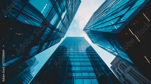 blue glass corridor. Business photo composition, simple business background. Generative AI