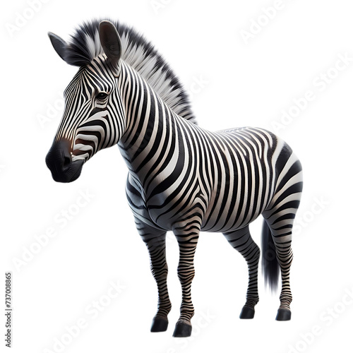 Zebra  left direction  standing alone on a transparent background.