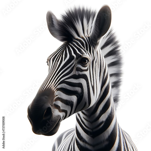 The zebra s head is facing left. Standing alone  transparent background
