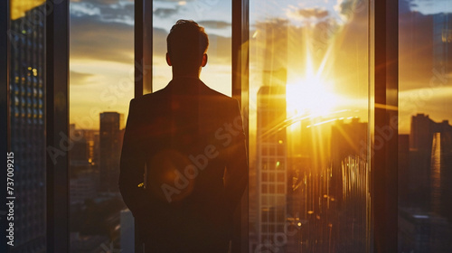 silhouette of a person in the city. Business photo composition, simple business background. Generative AI