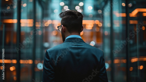 person watching tv in the city. Business photo composition, simple business background. Generative AI