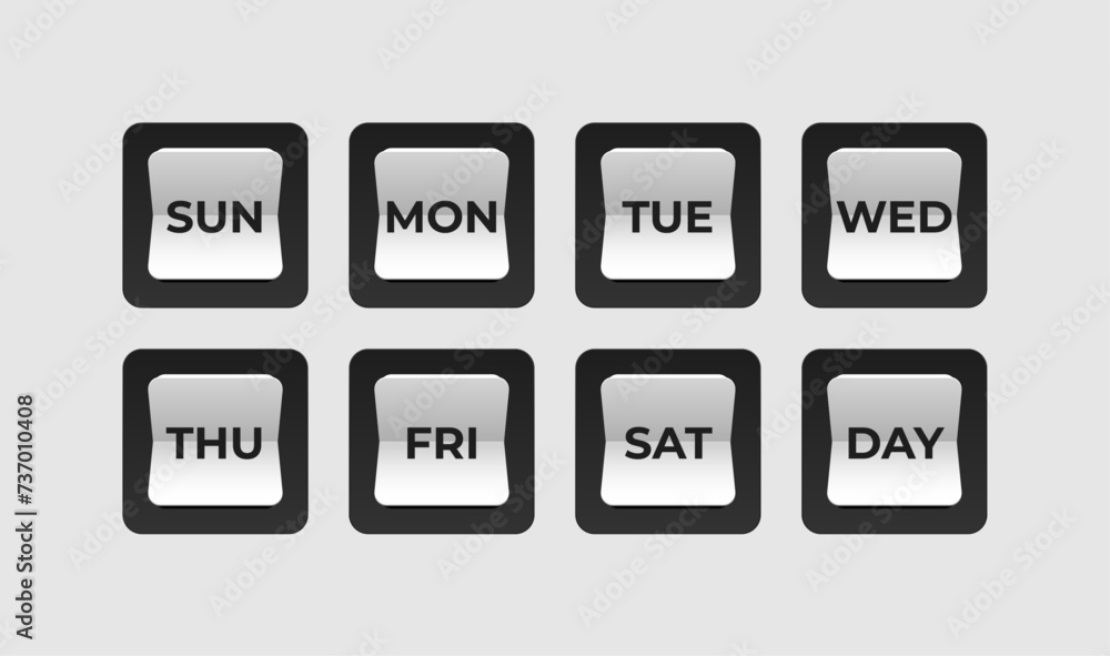 Vector simple icon calendar, 7 day of the week, Collection of calendar symbols. Vector simple icon calendar, 7 day of the week, Collection of calendar symbols.