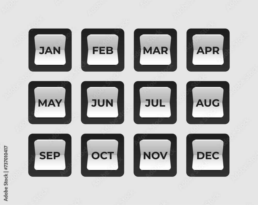 Vector simple icon calendar, month of the year, collection of calendar symbols. Vector simple icon calendar, month of the year, collection of calendar symbols.