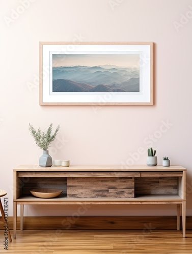 Muted Watercolor Mountain Ranges  Elegant Peak Panorama Framed Art Print