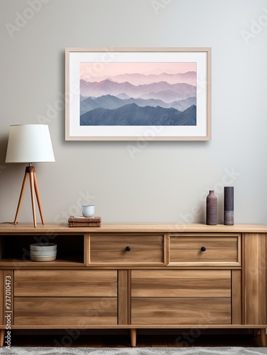 Muted Watercolor Mountain Ranges: Elegant Peak Panorama Framed Art Print © Michael