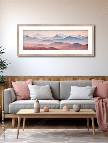 Muted Watercolor Mountain Ranges Framed Art Print - Elegant Peak Panorama