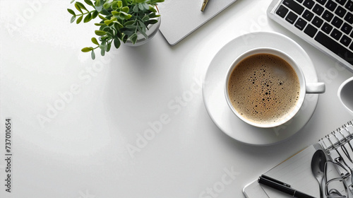 cup of coffee and cake. Business photo composition, simple business background. Generative AI