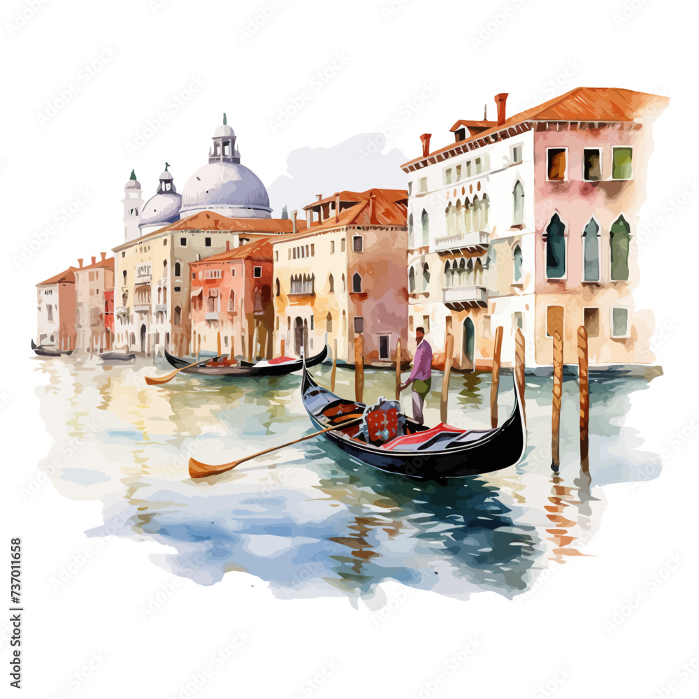 Grand Canal in Venice landscape watercolor. Vector illustration design.