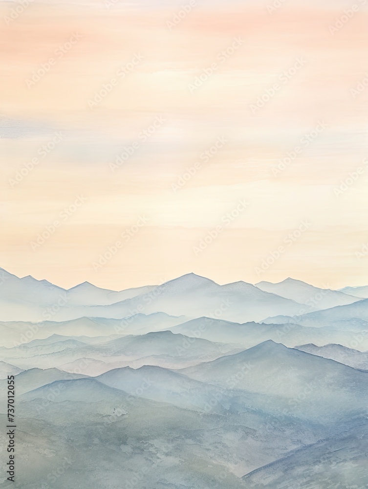 Fototapeta premium Muted Watercolor Mountain Ranges: Scenic Vista Wall Art of Panoramic Mountain Views