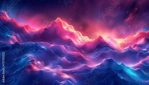 neon mountain landscape with starry sky