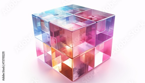 holographic transparent cube with colorful reflections