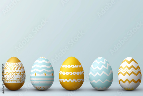 Row of Easter eggs with different designs. Can be used for Easter-themed projects or as festive decorations