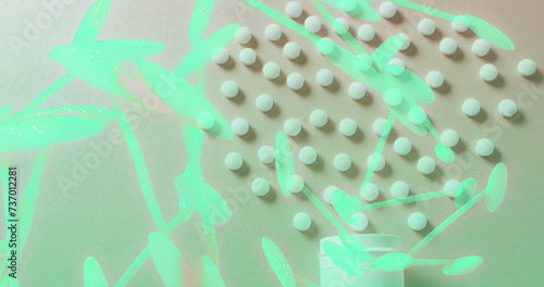 Image of dna strand over pills