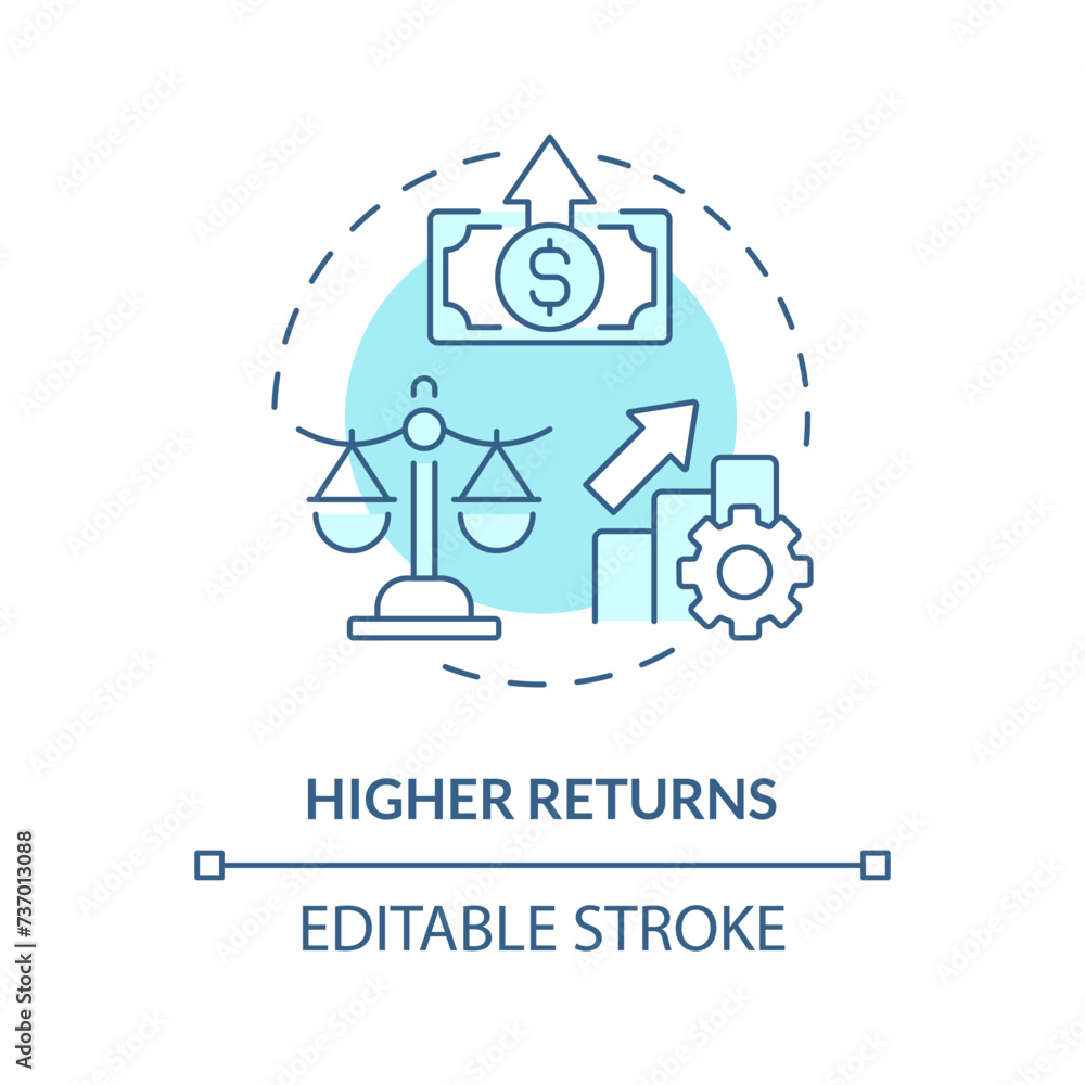 Higher returns soft blue concept icon. Effective investment management. Peer-to-peer lending. Profits. Round shape line illustration. Abstract idea. Graphic design. Easy to use in marketing Higher returns soft blue concept icon. Effective investment management. Peer-to-peer lending. Profits. Round shape line illustration. Abstract idea. Graphic design. Easy to use in marketing