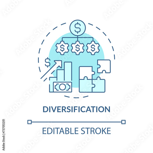 Diversification soft blue concept icon. Investment strategy. Risk mitigation technique. Investing in P2P loans. Round shape line illustration. Abstract idea. Graphic design. Easy to use in marketing