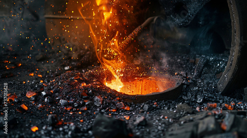A striking image of an industrial forge with molten metal, capturing the raw energy and intensity of the metalworking process