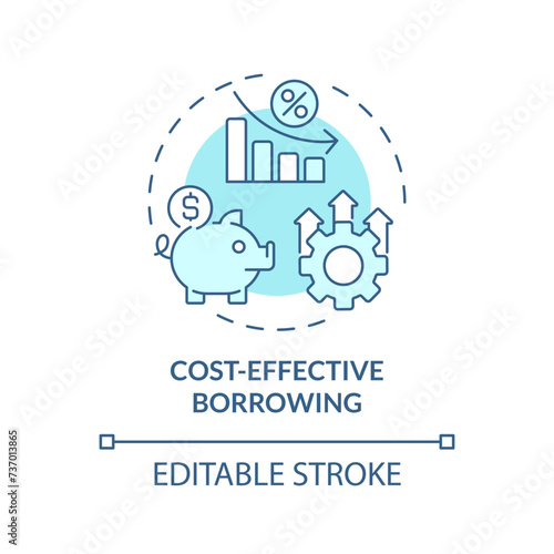 Cost-effective borrowing soft blue concept icon. Lower interest rates for loans. Accumulation. Finance charge. Round shape line illustration. Abstract idea. Graphic design. Easy to use in marketing