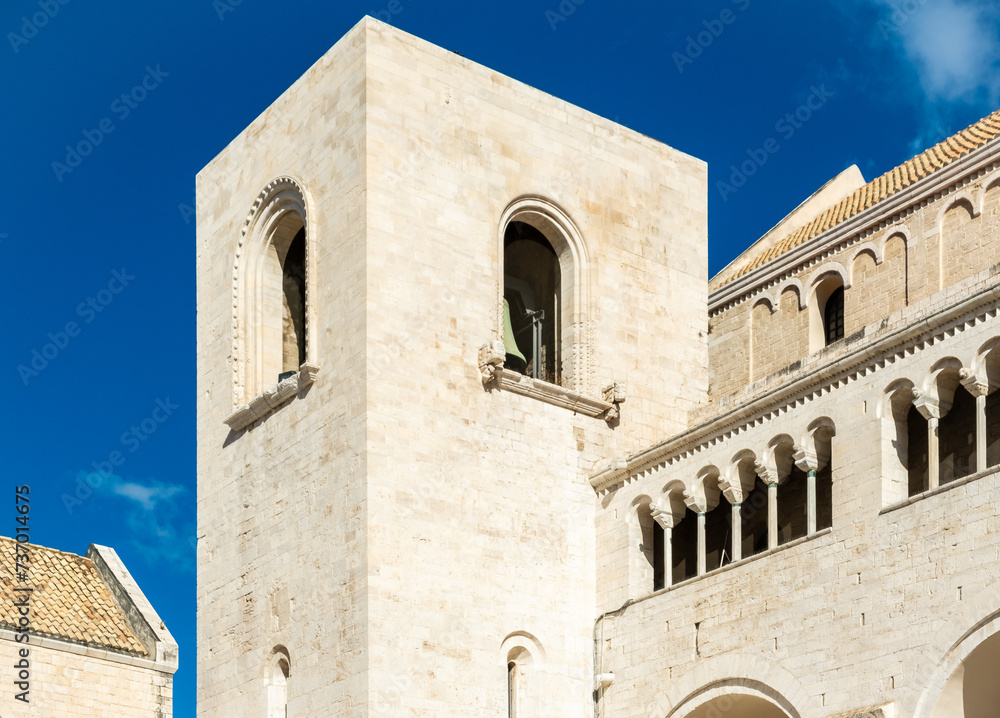 The Militia Tower of the Basilica of Saint Nicholas (Basilica di San Nicola) in Bari, Apulia, Italy, a UNESCO heritage site, Bari, Italy.