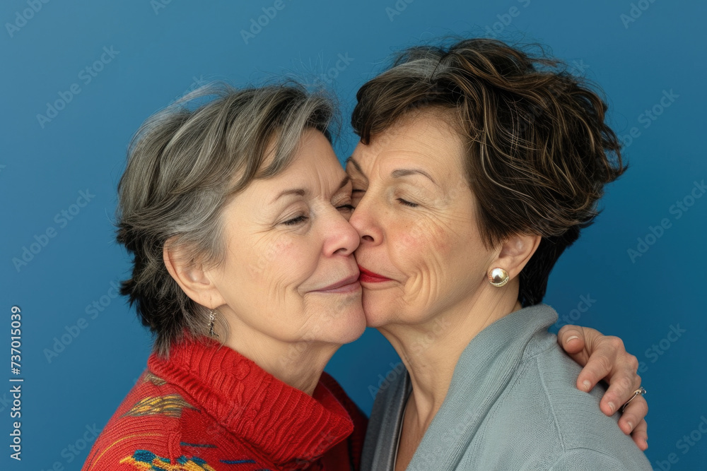 Heartfelt moment captured as one woman affectionately kisses another on cheek. This image can be used to depict friendship, love, support, or celebration of diversity Heartfelt moment captured as one woman affectionately kisses another on cheek. This image can be used to depict friendship, love, support, or celebration of diversity