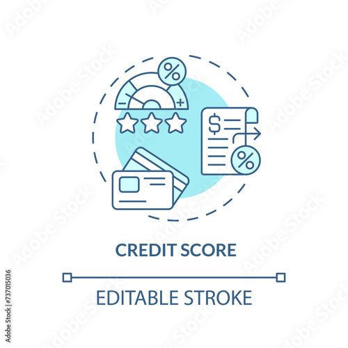 Credit score soft blue concept icon. Analysis of credit files. Creditworthiness. P2P lending. Round shape line illustration. Abstract idea. Graphic design. Easy to use in marketing