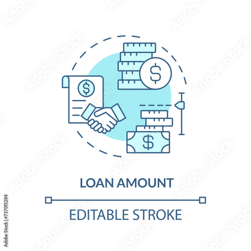 Loan amount soft blue concept icon. Borrowing money. Deal between borrower and lender. P2P platform. Round shape line illustration. Abstract idea. Graphic design. Easy to use in marketing