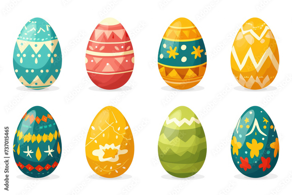 Collection of six different colored Easter eggs. Perfect for Easter-themed designs and decorations Collection of six different colored Easter eggs. Perfect for Easter-themed designs and decorations