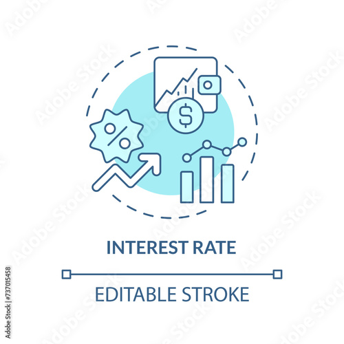 Interest rate soft blue concept icon. Amount of interest due per period. Amount lent, deposited. Round shape line illustration. Abstract idea. Graphic design. Easy to use in marketing