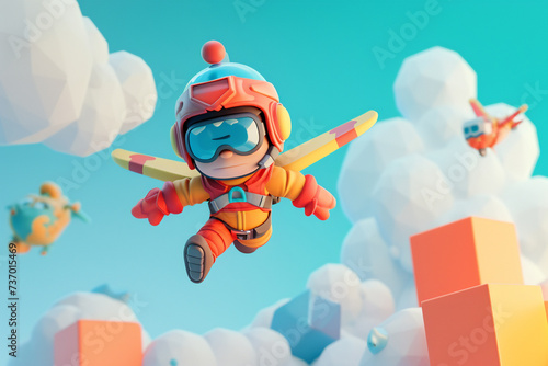 Flying game character background 3d stylish wallpaper illustration	