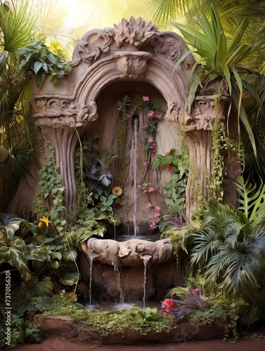 Renaissance Garden Fountains: Oasis Fountain Design in Desert Landscape Art © Michael