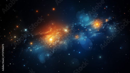 two bright blue and orange stars in a dark space with stars in the background and a blue star in the foreground (3), Generative AI