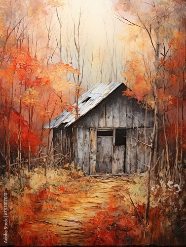 Rustic Barns in Fall Foliage: Hidden Gems of the Autumn Forest Wall Art photo