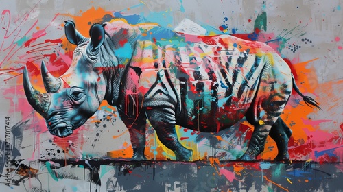 Fototapeta Naklejka Na Ścianę i Meble -  Colorful wall art of various endangered animals