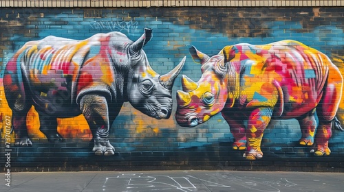 Colorful wall art of various endangered animals