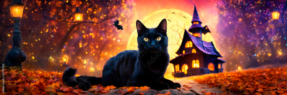black cat for halloween. Selective focus.