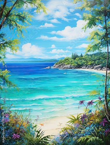 Captivating Turquoise Caribbean Shorelines  Acrylic Art Depicting Vivid Blue Ocean Beauty