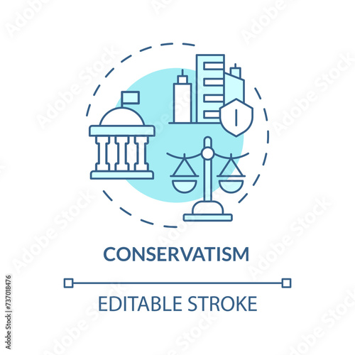 Conservatism ideology soft blue concept icon. Political idea, economy regulation. Traditional values, free market. Round shape line illustration. Abstract idea. Graphic design. Easy to use
