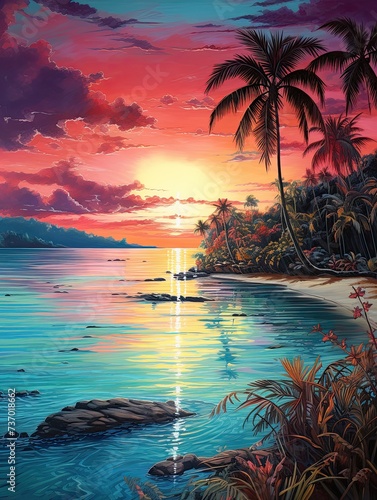 Turquoise Caribbean Shorelines at Dawn  Sunrise Beach Painting