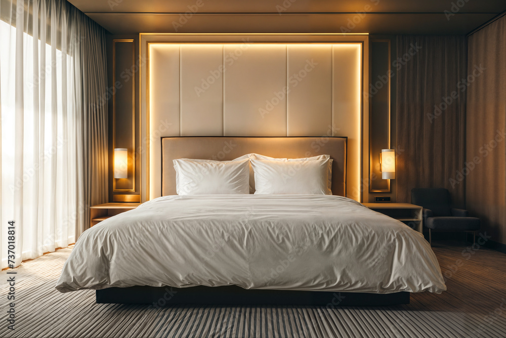 Minimal luxury hotel bedroom, elegant and classy chic sexy interior