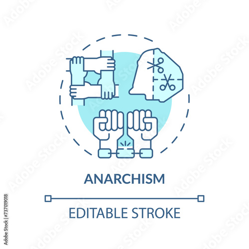 Anarchism political movement soft blue concept icon. Decentralization policy. Classless autonomy. Individual freedom. Round shape line illustration. Abstract idea. Graphic design. Easy to use