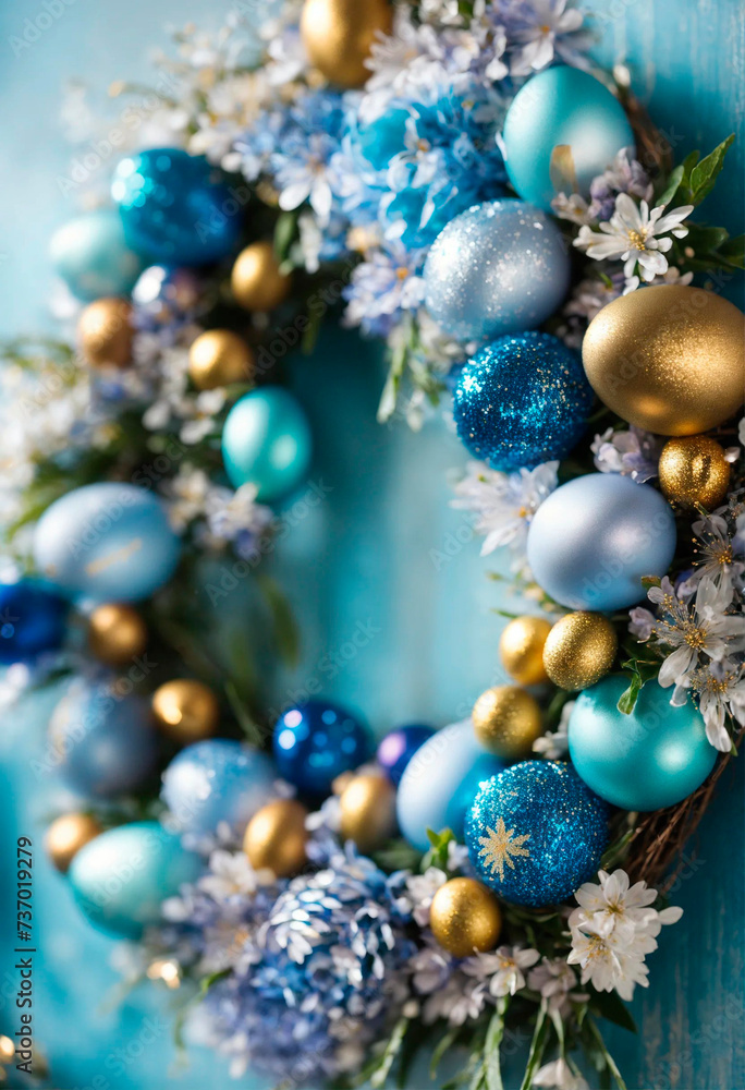 beautiful Easter wreath decor. Selective focus. beautiful Easter wreath decor. Selective focus.