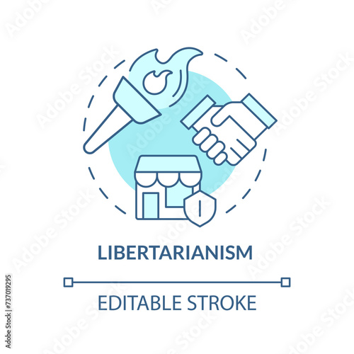 Libertarianism ideology soft blue concept icon. Individual freedom rights, autonomy. Economic prosperity, free market. Round shape line illustration. Abstract idea. Graphic design. Easy to use