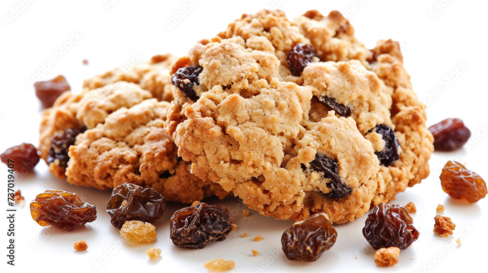 Delicious pile of oatmeal cookies with sweet and chewy raisins. Perfect for snack or dessert option Delicious pile of oatmeal cookies with sweet and chewy raisins. Perfect for snack or dessert option