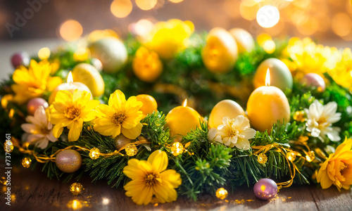 beautiful Easter wreath decor. Selective focus.