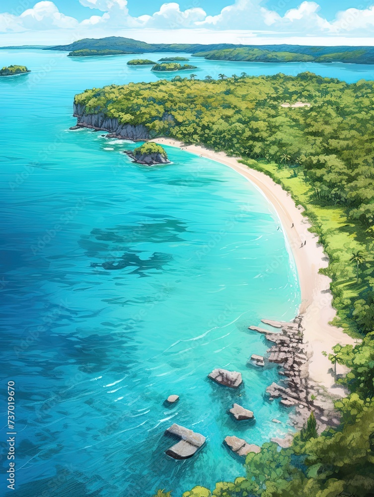 Turquoise Caribbean Shorelines Plateau Art Print - High View of Beaches