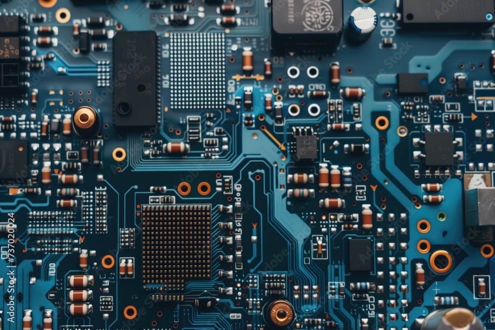 Fototapeta premium Electronic circuit boards with resistors, capacitors and transistors.
